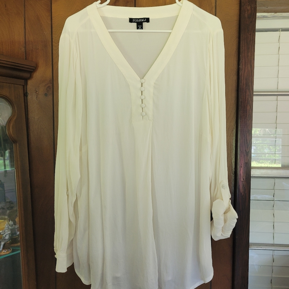 Sheer Long Sleeve Ivory Blouse